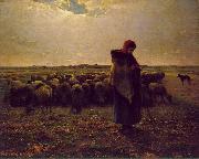Jean-Franc Millet Shepherdess with her flock oil on canvas